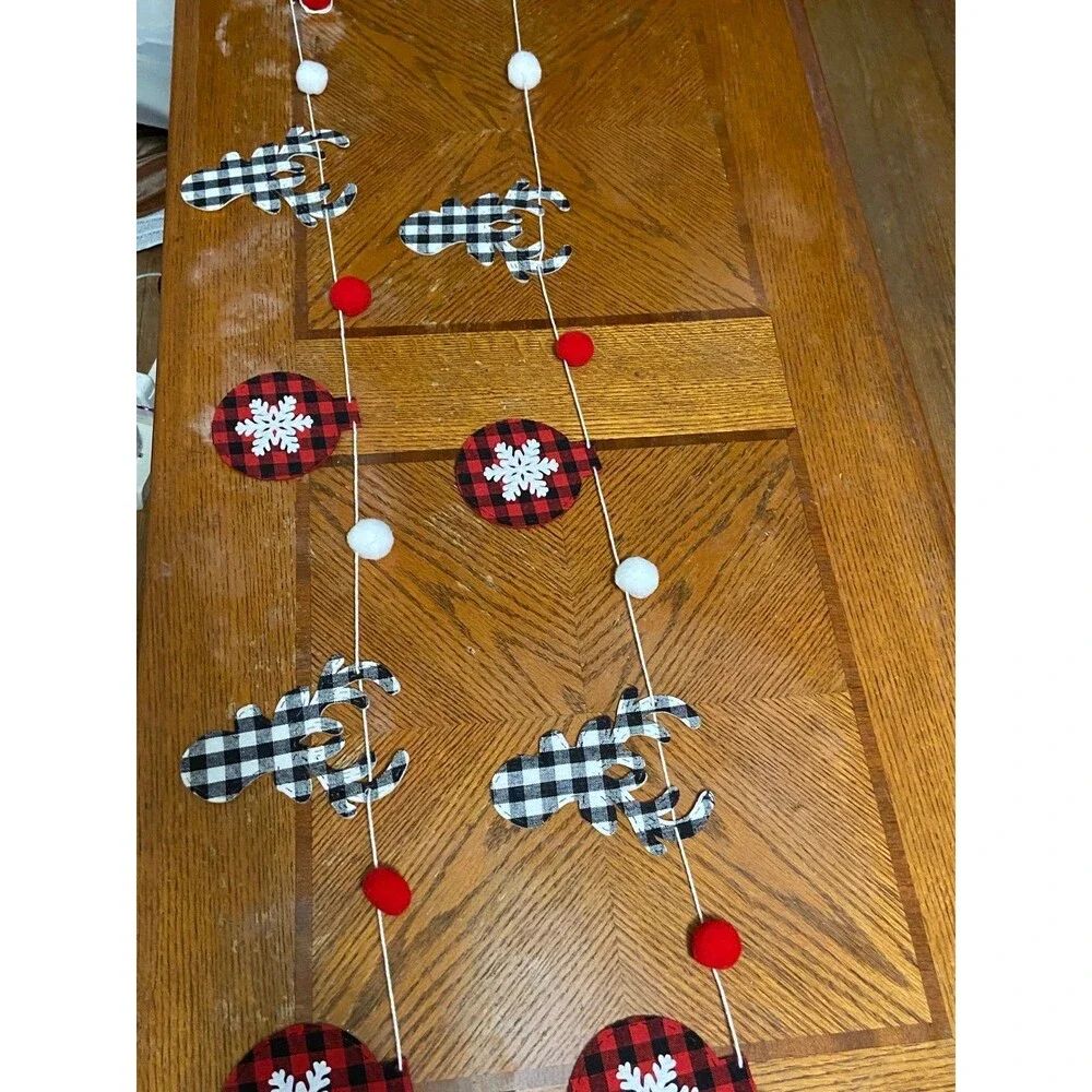 Buffalo check Christmas banner red black white deer ornaments